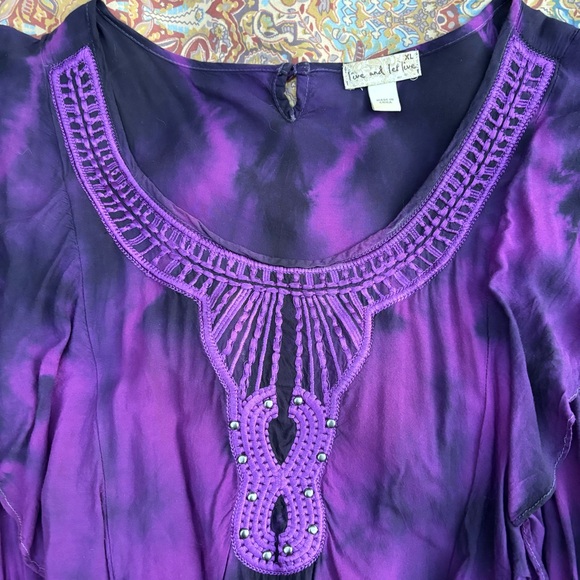 Live and Let Live Purple Tie Dye Peplum Blouse with Embroidery, size XL - Picture 2 of 11